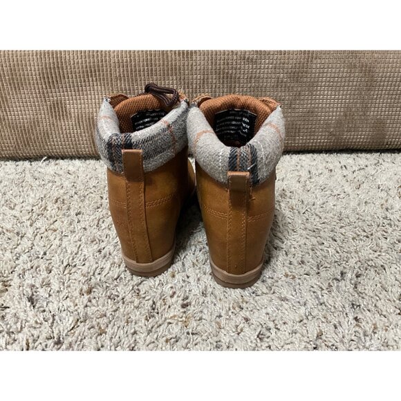 Lugz Womens Brown Ankle Boots With Plaid Collar & Wedge Heel Size 6 Faux Leather - Picture 5 of 11